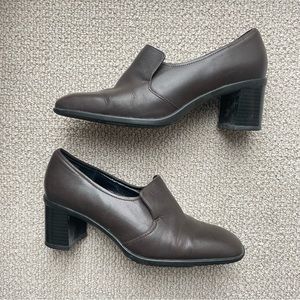 Rockport Dark Brown Leather Block Heel Pumps